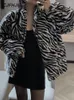 Women's Jackets CJFHJE Jacket Clothing Style Retro Zebra Pattern Thick Plush Velvet Loose Zipper Stand Collar Coat Women