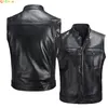 Men's Leather Faux Leather Black Collar Sleeveless PU Vest Jacket Men's Single-breasted Up and Down with Pockets Faux Leather Vests Coat S M L XL XXL XXXL 230926