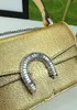 Bolso de diseñador Bolso Dionysus Colección Dionysus Mini bolso de hombro con cadena para mujer Cuero dorado con cristal Bolso con cierre de cabeza de tigre doble 18 cm x 12 cm x 6 cm