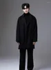 Men's Wool Woolen Coat Loose Raglan Sleeves Drop Shoulders Black Classic