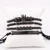 Tennis Jaravvi High Quantity Stainless Steel Beads CZ Crown Charm Cord Braided Macrame Friendship Bracelet Set Men247B