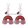 Nyckelringar Rhinestone Korean Veet Rainbow Cloud Keychain Pendant Creative Gift Fresh Tassel Bag biltillbehör Drop Leverans smycken Dhoin