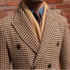 Herrgravrockar Polo Coat Houndstooth DoubleBreasted Long Slim Elegant UK Fashion Winter Plaid Jacket Male Clothing 230925