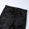 メンズジーンズハイストリートブラックサイドレター刺繍パンツファッション穿孔トレンディジーンズ