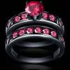 bright red red ring garnet women lovely wedding jewelry black gold full couple ring set Bijoux female man259k