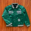 Tendenza europeo-americana Hellstar PATH TO PARADISE BOMBER Giacca da baseball ricamata Giacca in tessuto liscio di seta verde nero Uomo Donna Giacca con cappuccio Outwear SMLXL