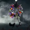 装飾的な花の花輪ハロウィーンリースデコレーションハロウィーンウィッチの花輪帽子カボチャ人工玄関の花輪吊り下げ飾りT230927