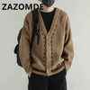 Men's Sweaters ZAZOMDE Winter Casual VNeck Cardigan Solid Color Outerwear Singlebreasted Male Loose Knitted Lines Coats 230927