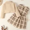 Clothing Sets 1-6Years Little Girl Clothes Suit Sleeveless Plaid Dress+Solid Long Sleeve Top 2Pcs Costume Kids Spring Casual Skirt Outfit 230927