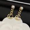 Boucles d'oreilles de styliste pour femmes, avec sac à poussière, pendentif lettre G, luxe, Surface lisse, tendance, cerceau de fiançailles en laiton, vente en gros