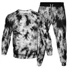 Herrspåriga färgglada slipsfärgade Vortex -mönster Tryckta män Tracksuit Kvinnor Utomhus Casual Clothing Sweatshirt Jogging Pants 2st Set Set