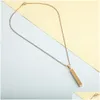 Pendant Necklaces Gold Color Fashion Womens Long Strip Pendant Necklace Stainless Steel Link Chain Jewelry Gift For Lady Girl Jewelry Dhwak