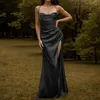 Lässige Kleider Sexy Satin rückenfreies langes Kleid für Frauen 2023 Elegante Abendparty Ärmellos Schlitz Hosenträger Formal