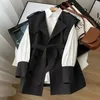 Damesvesten Kantoor Tweedelige Sets Losse witte lange mouwen Shirttie Taille Trenchcoat Vest Pak Herfst Singlebreasted Tooling Damespakken 230927