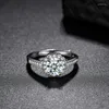 Bröllopsringar Silver Color Simulation Moissanite Zircon Flower Ring Snowflake Proposal Resizable Jewelry Girl Gifts Gifts