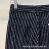 Pantalones rectos de mezclilla de cintura alta para mujer, todo en uno, retro, Diseño de Raya vertical, novedad de 2023