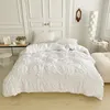Sängkläder set av hög kvalitet treedimensionella twistblommor set drottning nyp veckade hantverk täcke täcker dubbla filtuppsättningar 230927