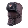 Bomberhatt ryska ushanka pu läder vinter trapper sovjet badge armé aviator troper nacke cover earfap snöskid med mask t2099