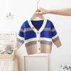 Cardigan Cardigan for Children Striped V-Neck Casual Outerwear Knitted Sweater Top Clothes Boys Sweatshirt Kids Children's Boy Sweater 230927