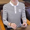 Men's Polos Tops Casual Stripe T Shirts For Men White Polo Male Clothes Designer Sale Normal Korean Luxury Long Sleeve Size S High Quality A