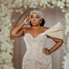 2023 OKT ARABIC ASO EBI Plus Size Champagne Mermaid Wedding Dress Beaded Paljett spets brudklänningar klänningar ZJ254