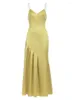 Abiti casual Sexy senza spalline Scollo a V Pieghe Abito lungo Estate Donna Verde Senza maniche Backless Slim Maxi Evening Party Club