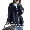 Women's Knits Knitted Sweater Jacket Chic Striped Knitwear Coat Autumn Winter V-neck With Star Print Twist Texture Stylish