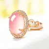 100% 925 prata cor rosa anéis de quartzo para mulheres natural rosa cristal casamento banda anel de diamante luxo jóias finas clust2623