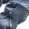 Jeans da motociclista multitasche sottili alla moda per uomo Pantaloni da moto a pieghe dritti casual Pantaloni in denim da uomo primavera autunno