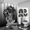 Afroamerikanische schwarze Frauen-Druck-Duschvorhang-Set, wasserdichte Badezimmervorhänge, weiche rutschfeste Badteppiche, Toilettenabdeckung, Teppiche 2253U