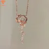 Groothandel vintage juweel waterdicht 925 zilver rosé goud geplooide roos type moissanite ingelegde elegante hanger ketting