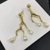 Boucles d'oreilles pendantes pour femme, personnalité exagérée, branche d'arbre, perle irrégulière, breloque asymétrique, accessoires de bijoux de marque