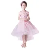 Robes de fille élégantes en Tulle bleu, robe de princesse pour enfants de 1 à 14 ans, robe de spectacle papillon rose, fête d'anniversaire