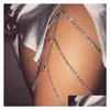 Anklets Rhinestones Leg Thigh Chain Shiny Women Y Body Harness Jewelry Beach Mti Layers Gold Color Chains Drop Delivery Dh8Gh