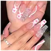 Falska naglar 24 st/box Tryck på med lim Långt kista Glossy Glitter Fake Nail Tips Stick-on Wearable Manicure Art Equipment