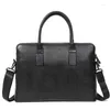 Aktentaschen Doppelreißverschluss Handtasche Luxus Männer Echtes Leder Aktentasche Business Laptoptasche Büro Männlich Portfolio Schwarz