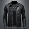 2023 Men's Spring Autumn New Stand Collar Pleated PU Leather Jacket Youth Slim Korean Style Handsome Leather Jacket Men Clothing