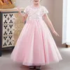 Robes de fille longues champagne fleur filles pour mariages fête gala paillettes perles à manches courtes longueur cheville robe de princesse enfant 2023