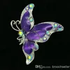 Zilverkleurige paarse vlinderbroche met kristallen249T