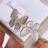 fashion love sweet butterfly designer band rings for women mother of pearl shining bling diamond crystal cute charm elegant ring jewelry gift