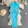 Casual Kleider Herbst Gestrickte Kleid Für Frauen Polo V-ausschnitt Mantel Weibliche Lange Hülse Femme Taste Maxi Vestidos De Mujer Drop