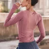 Conjuntos ativos de roupas esportivas femininas para fitness sem costura manga longa ginásio mulher esporte camisa yoga topo feminino treino topos camisetal230927