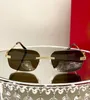 luxe designer zonnebril voor mannen en vrouwen heren randloze uv400 beschermende lenzen vierkante rechthoek goud grijs mode retro brillen ontwerp coole brillen met etui