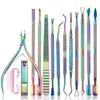 Kits d'art d'ongle Rainbow Outils en acier inoxydable Cuticule Pusher Dead Skin Gel Polonais Supprimer Nipper Cleaner Care Tool Pédicure Manucure Set 230927