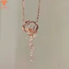 Groothandel vintage juweel waterdicht 925 zilver rosé goud geplooide roos type moissanite ingelegde elegante hanger ketting