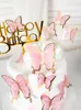 Zapasy imprezy Pink Butterfly Cake Toppers Cupcake Happy Birthday Topper Girls Dekoracje damskie