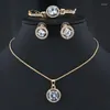 Pendant Necklaces Simple Female White Crystal Jewelry Set Charm Gold Silver Color Stud Earring For Women Cute Ring Bracelet Wedding Chain