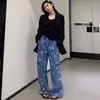 Pantaloni jeans da donna con trama ricamata a farfalla Pantaloni Y2k ragazza stile streetwear a gamba larga moda coreana lusso a vita alta da donna