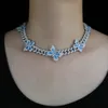 Chokers silver color micro pave cz 12mm Miami cuban link chain colorful enamel butterfly charm choker necklace for women 16" 18" 230927