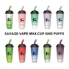 Savage Max Cup Puff 6000 E Cigarett Disponible Vape Box Milk Cup 600mAh Uppladdningsbart batteri 16 ml Förfyllda vagnar 8000 puffar 7K i lagerfrakt inom 24 timmar
